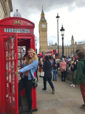 Megan with phone booth
